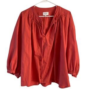 Joie Barrian Peasant Blouse Womens Large Tie Front Cotton Warm Spice Boho Chic